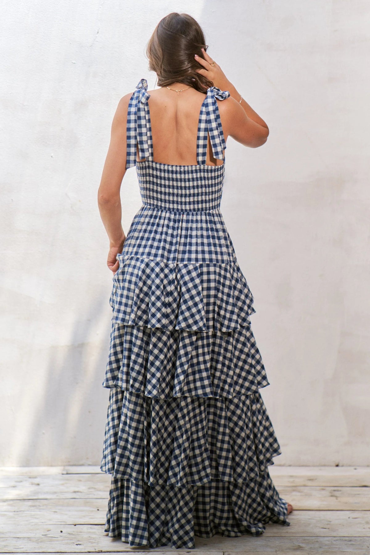 Jade By Jane Gingham Tiered Maxi Dress for Women Elegant