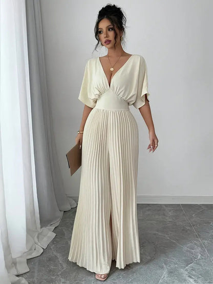 Pleated Wrap Style Maxi Dress for Women Elegant Evening Wear