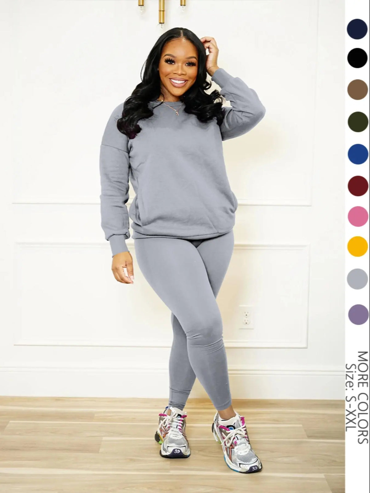 Women Drop Shoulder Sweatshirt Elastic Waist Pants Two Set