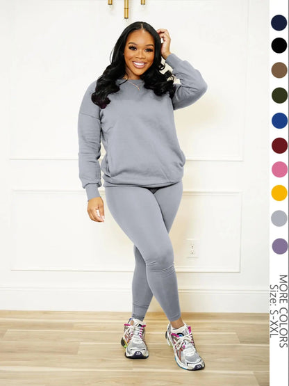 Women Drop Shoulder Sweatshirt Elastic Waist Pants Two Set