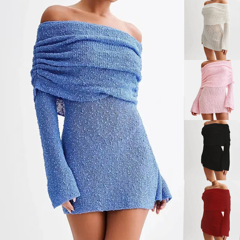 Off-Shoulder Knit Bodycon Dress for Women Long Sleeve Chic