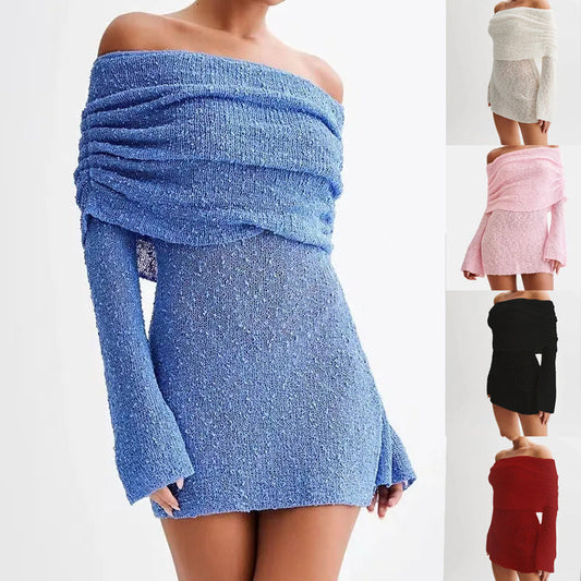 Off-Shoulder Knit Bodycon Dress for Women Long Sleeve Chic