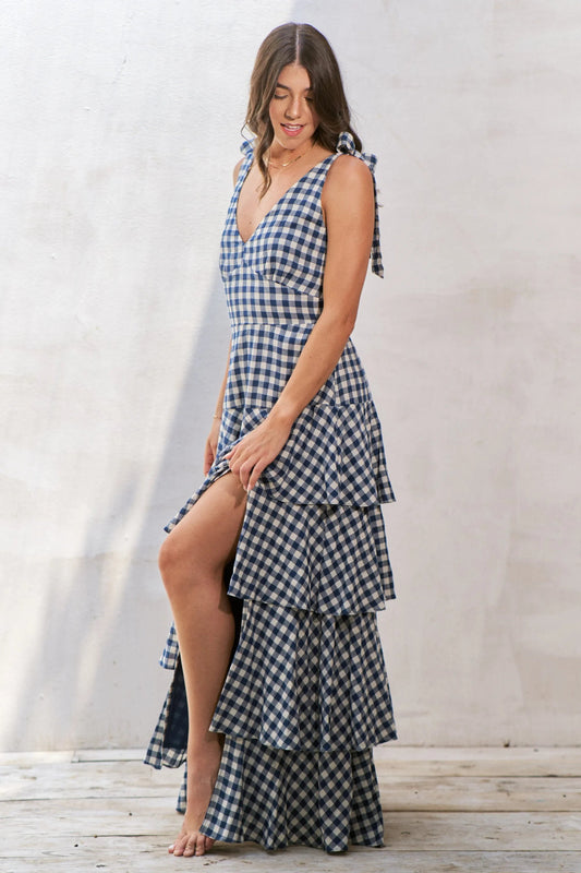 Jade By Jane Gingham Tiered Maxi Dress for Women Elegant
