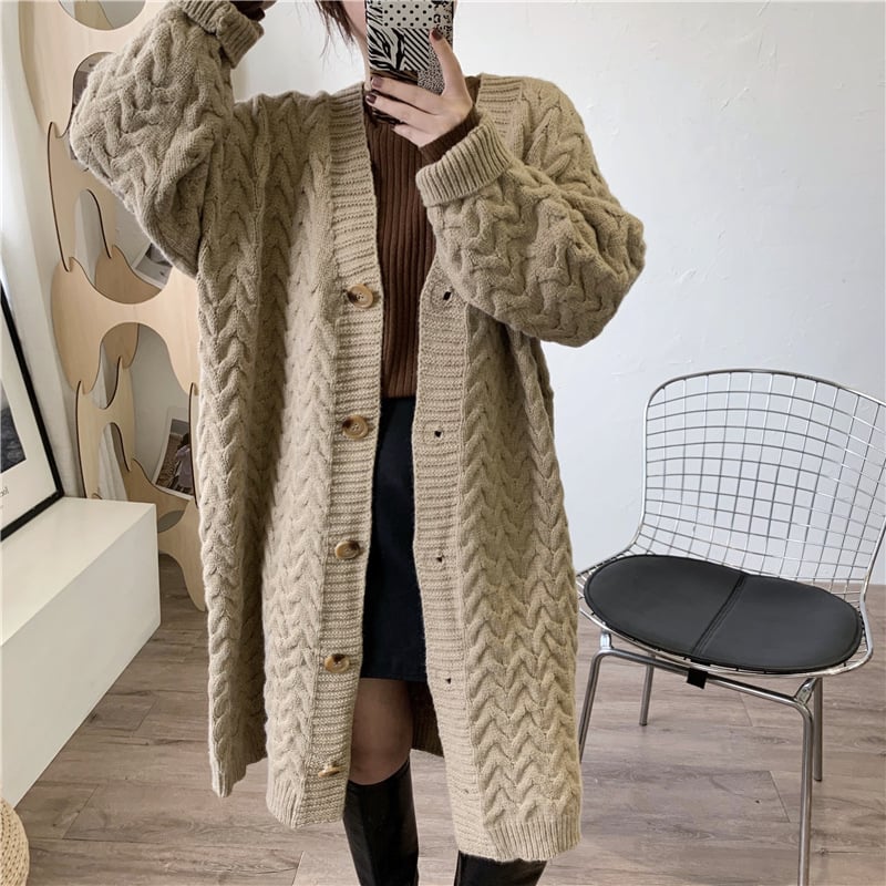 Retro Loose Knit Cardigan in Lazy Style (Large Size)