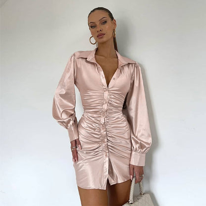 Fashionable Sexy Dress with Lapel Button Detail