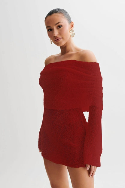 Off-Shoulder Knit Bodycon Dress for Women Long Sleeve Chic