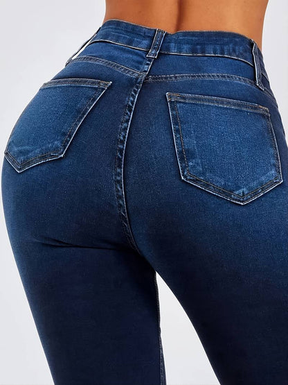 High-Rise Skinny Bell Bottoms Dark Wash Jean Pants