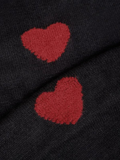 Women Printed Heart Pattern Crewneck Knitted Sweater