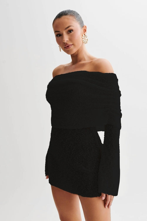 Off-Shoulder Knit Bodycon Dress for Women Long Sleeve Chic