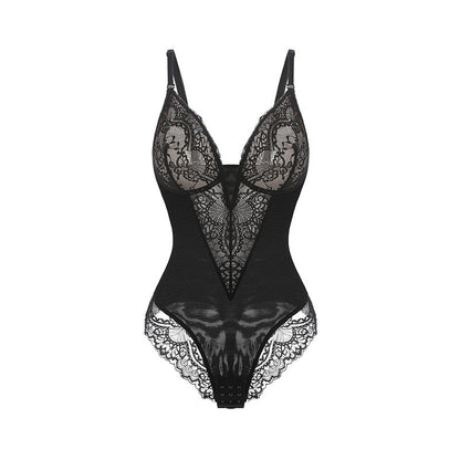 Women Lace Cutout Sheer Long Sleeve Jumpsuit Romper Black
