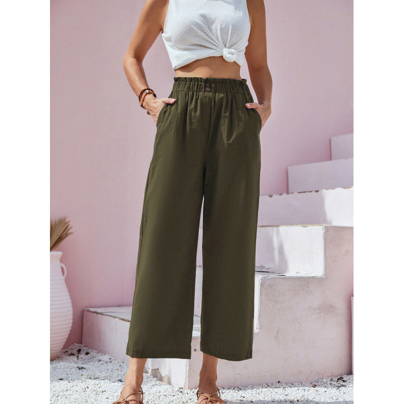 Cotton Linen Cropped Casual Pants Relaxed Fit For Women Wear
