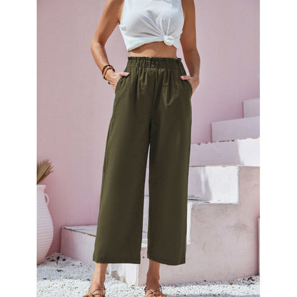 Cotton Linen Cropped Casual Pants Relaxed Fit For Women Wear