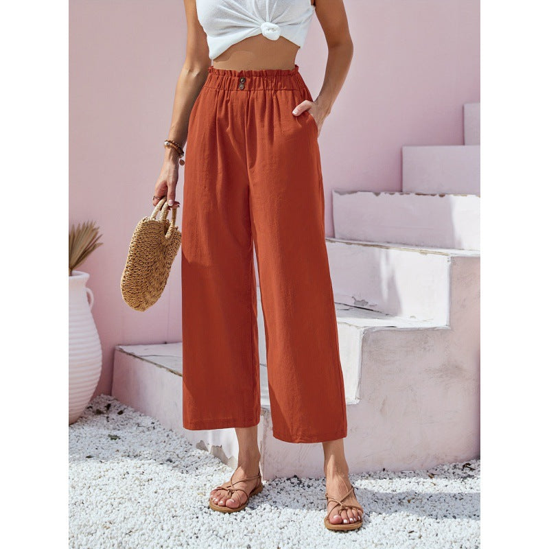 Cotton Linen Cropped Casual Pants Relaxed Fit For Women Wear