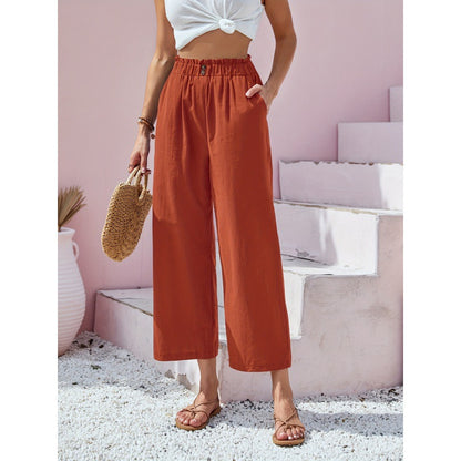 Cotton Linen Cropped Casual Pants Relaxed Fit For Women Wear