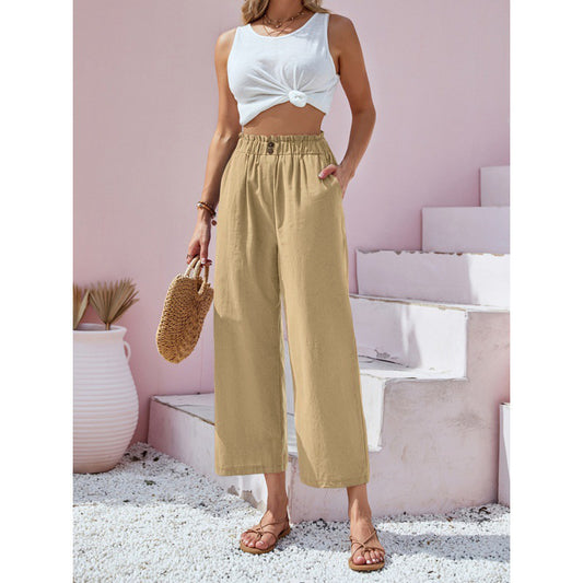 Cotton Linen Cropped Casual Pants Relaxed Fit For Women Wear