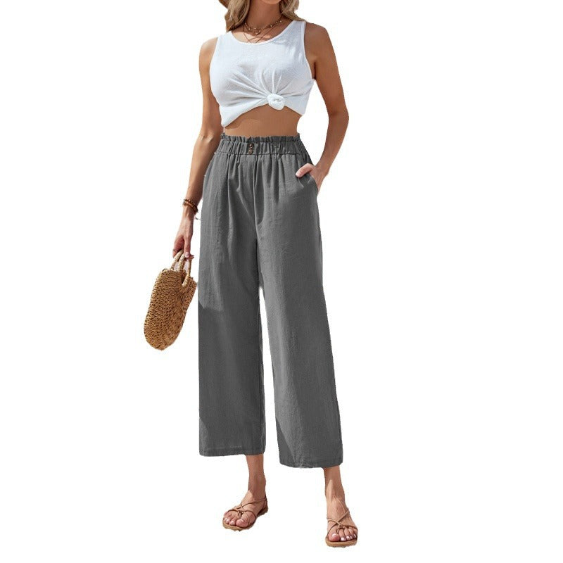 Cotton Linen Cropped Casual Pants Relaxed Fit For Women Wear
