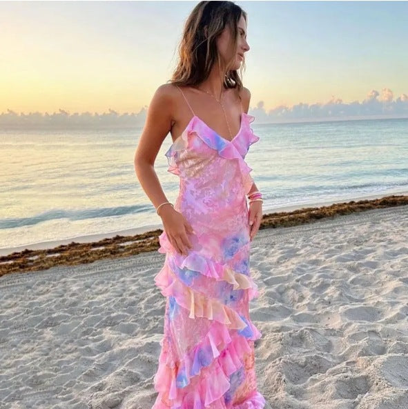 Halter Dress With Wavy Edge Elegant Summer Midi Dress Womens