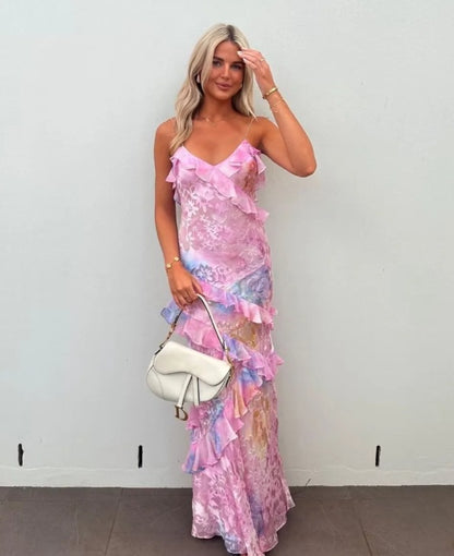 Halter Dress With Wavy Edge Elegant Summer Midi Dress Womens