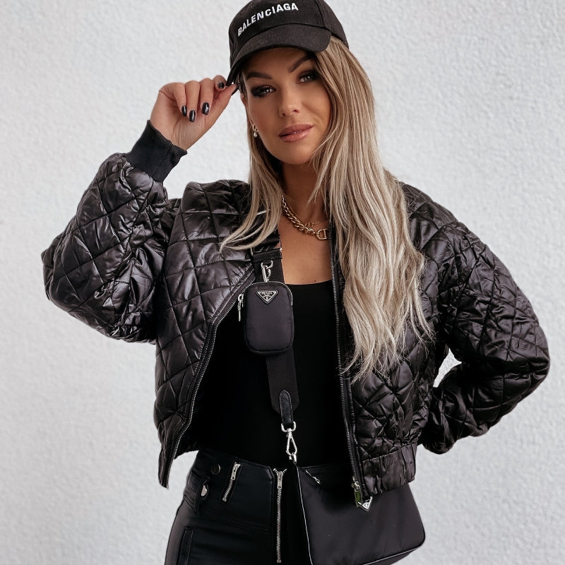 Women's Long-Sleeved Solid Color Padded Jacket