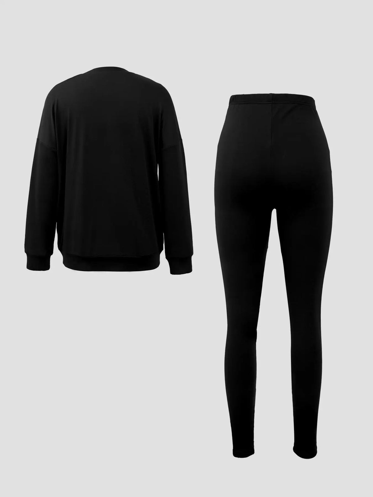 Women Drop Shoulder Sweatshirt Elastic Waist Pants Two Set