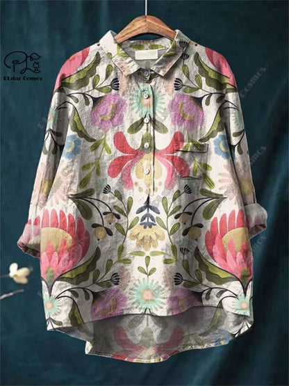 Women 3D Floral Open Tube Shirt Strapless Summer Top Printed