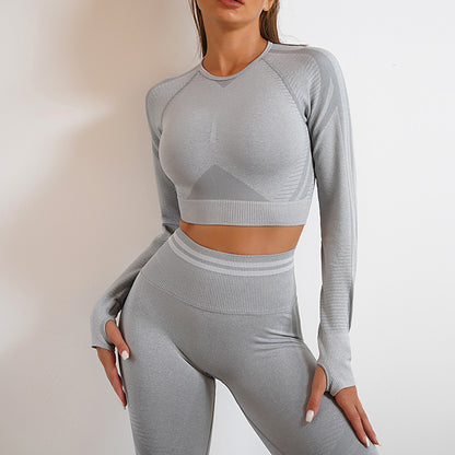 Quick-Dry Women's Yoga Set with Long Sleeve & Pants