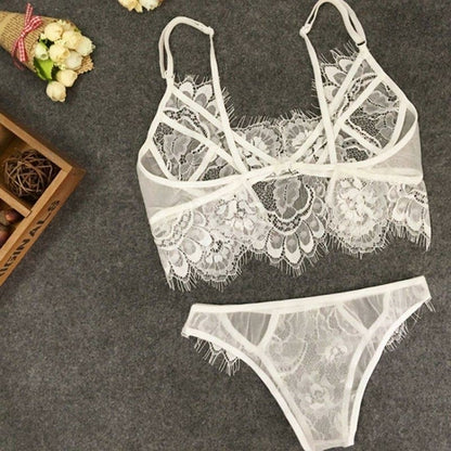 Sexy Lace Bralette G String Sheer Mesh Lingerie Set Women