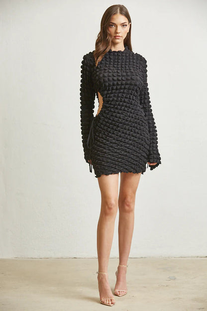 Bell Charm Waffle Cutout Dress for Women with Bell Sleeves