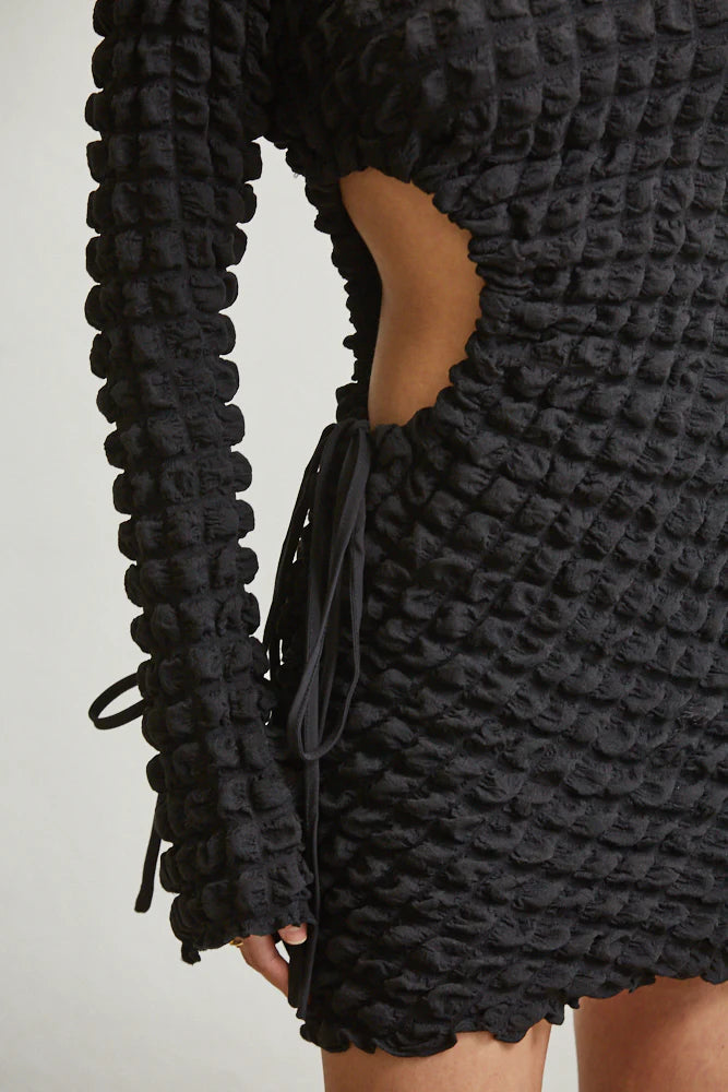 Bell Charm Waffle Cutout Dress for Women with Bell Sleeves