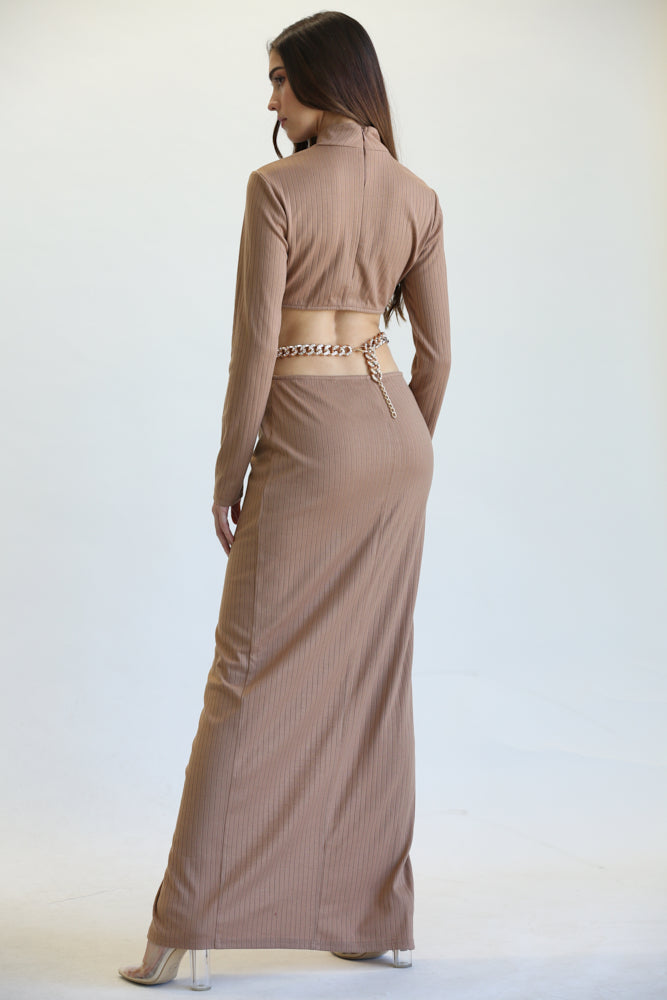 Chain Belt Cutout Slit Bodycon Midi Dress for Women