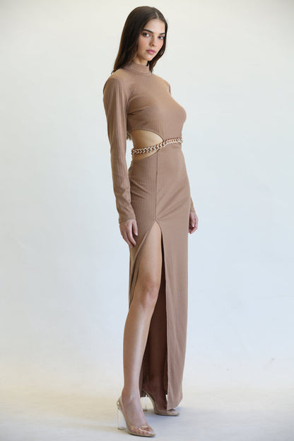 Chain Belt Cutout Slit Bodycon Midi Dress for Women
