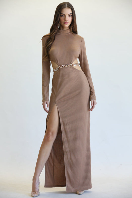 Chain Belt Cutout Slit Bodycon Midi Dress for Women