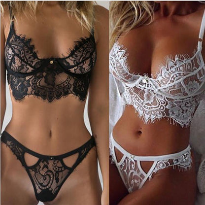 Sexy Lace Bralette G String Sheer Mesh Lingerie Set Women