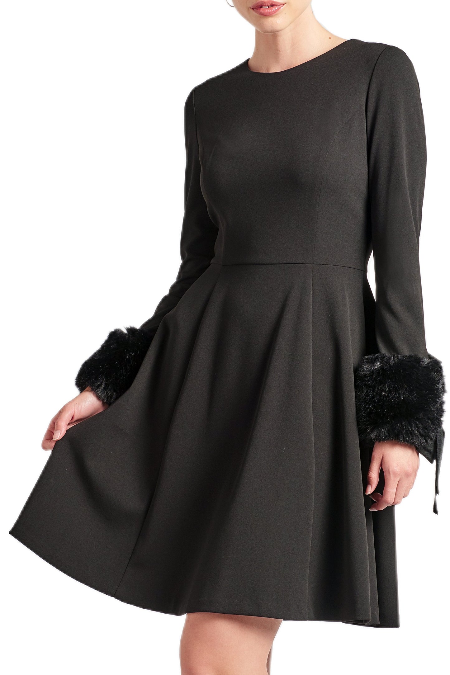 Women's Long Sleeve Fit Flare Black Party Dress Elegant