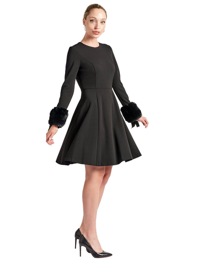 Women's Long Sleeve Fit Flare Black Party Dress Elegant