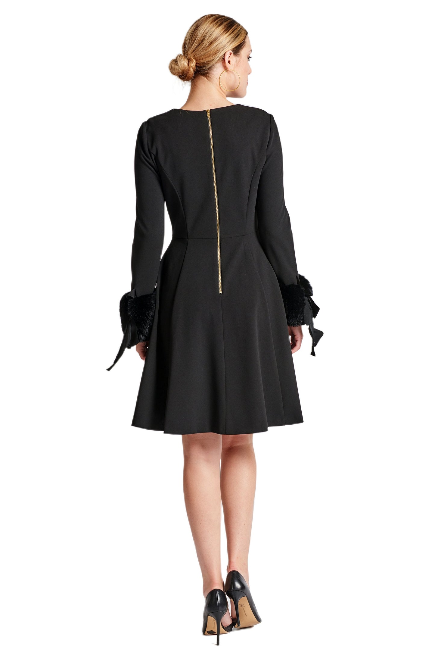 Women's Long Sleeve Fit Flare Black Party Dress Elegant
