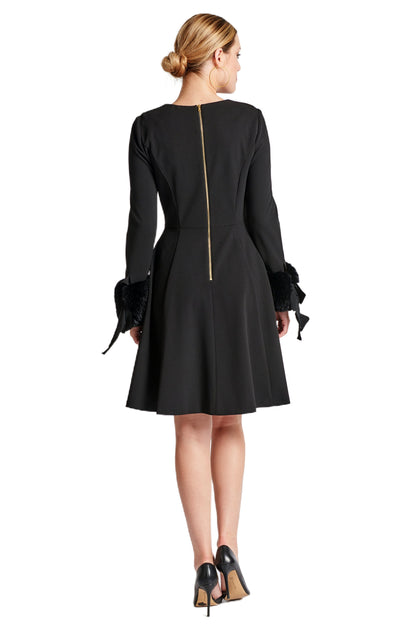Women's Long Sleeve Fit Flare Black Party Dress Elegant
