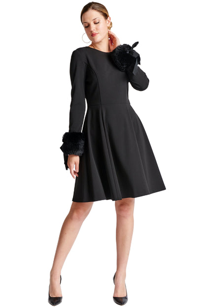 Women's Long Sleeve Fit Flare Black Party Dress Elegant