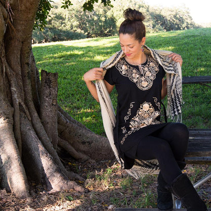 Ethnic Mexican Embroidered Cotton Folk Dress for Women