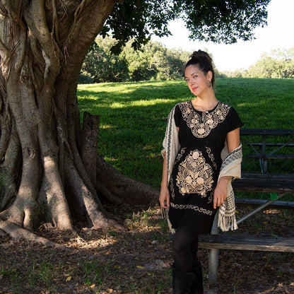 Ethnic Mexican Embroidered Cotton Folk Dress for Women