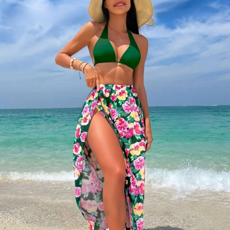Women Print Drawstring Strappy Low Cut Two Piece Swimsuit