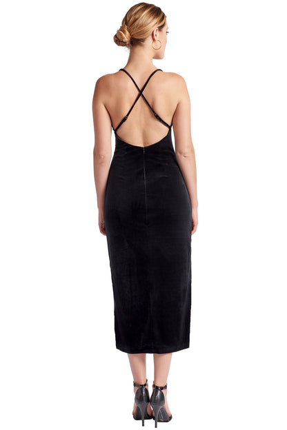 Velvet Slip Dress with Open Back & Thigh High Slit for Women