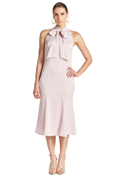 Rose Satin Mermaid Midi Dress with Neck Tie for Women