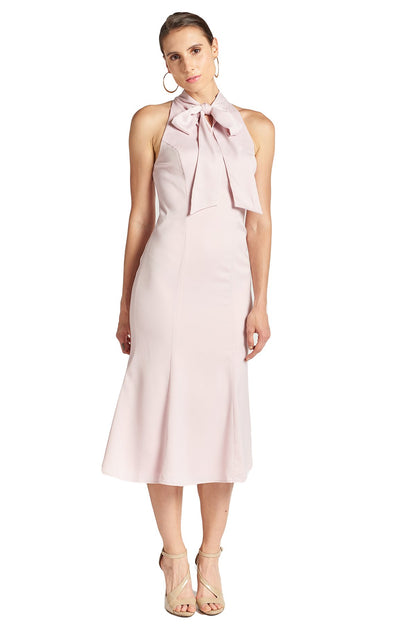 Rose Satin Mermaid Midi Dress with Neck Tie for Women