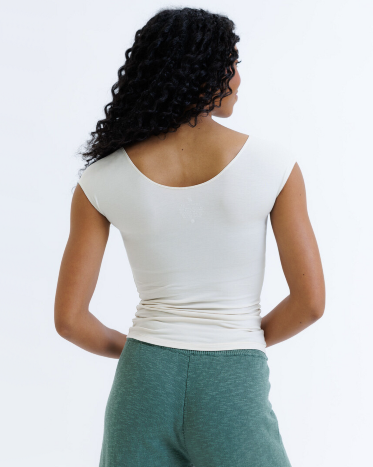 Women Cotton Stretch Fitted Scoop Neck Cap Sleeve T Shirt