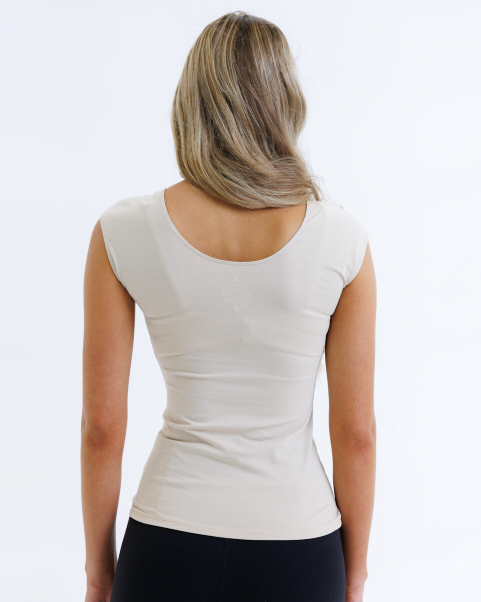 Women Cotton Stretch Fitted Scoop Neck Cap Sleeve T Shirt