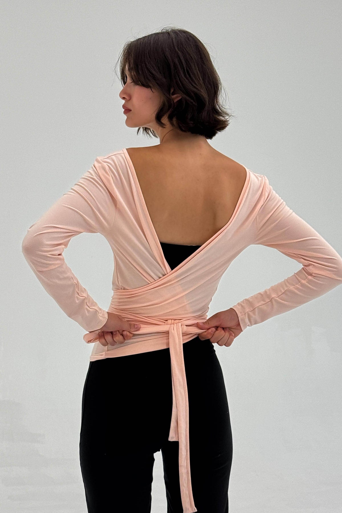 Ballerina Wrap Top Powder Pink Womens Bamboo Jersey Layering