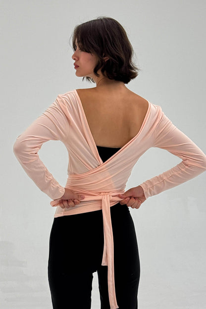 Ballerina Wrap Top Powder Pink Womens Bamboo Jersey Layering