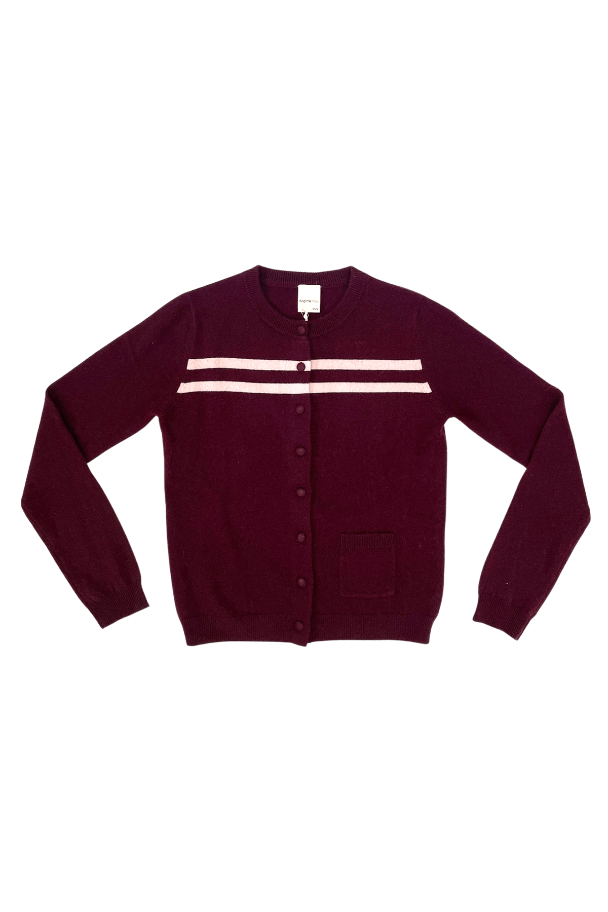 Cashmere Wool Stripe Cardigan Raspberry Cream Cropped Womens