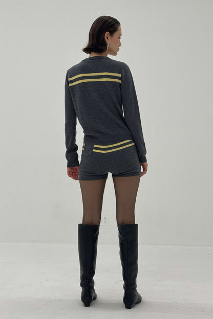Women Cashmere Wool Stripe Cardigan Charcoal Butter Knit